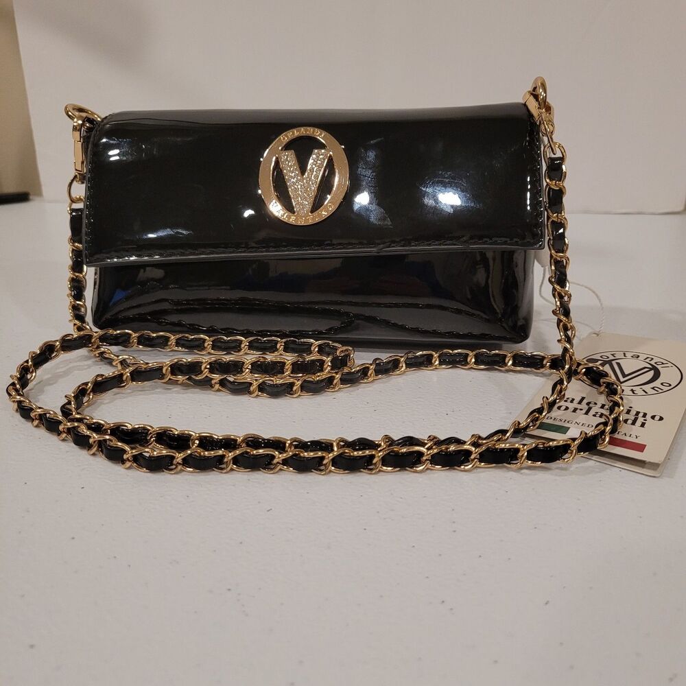 Valentino Orlandi Style Black Crossbody – Patent Finish – Gold Hardware – NWT